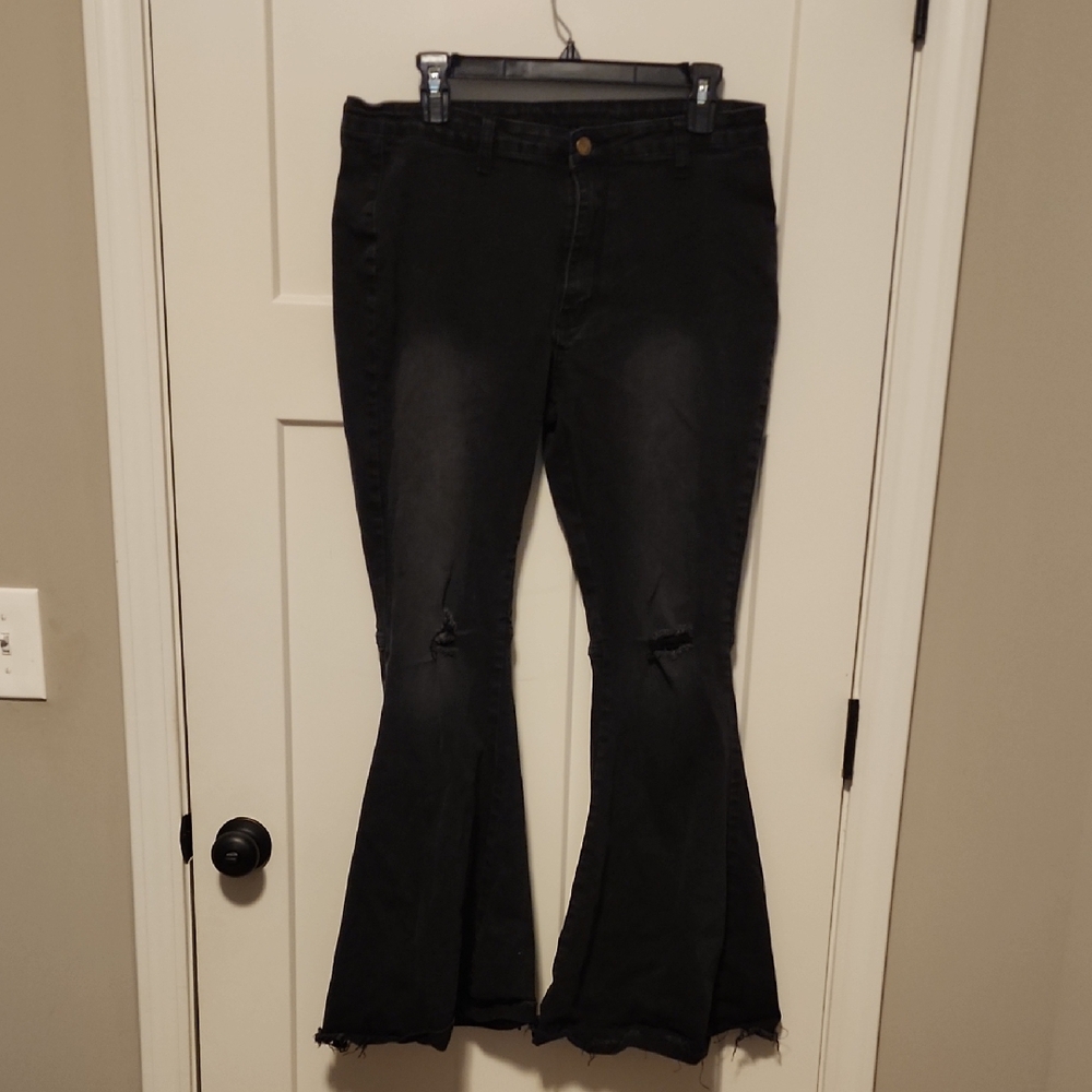 Black Flared Ripped Bellbottom Jeans